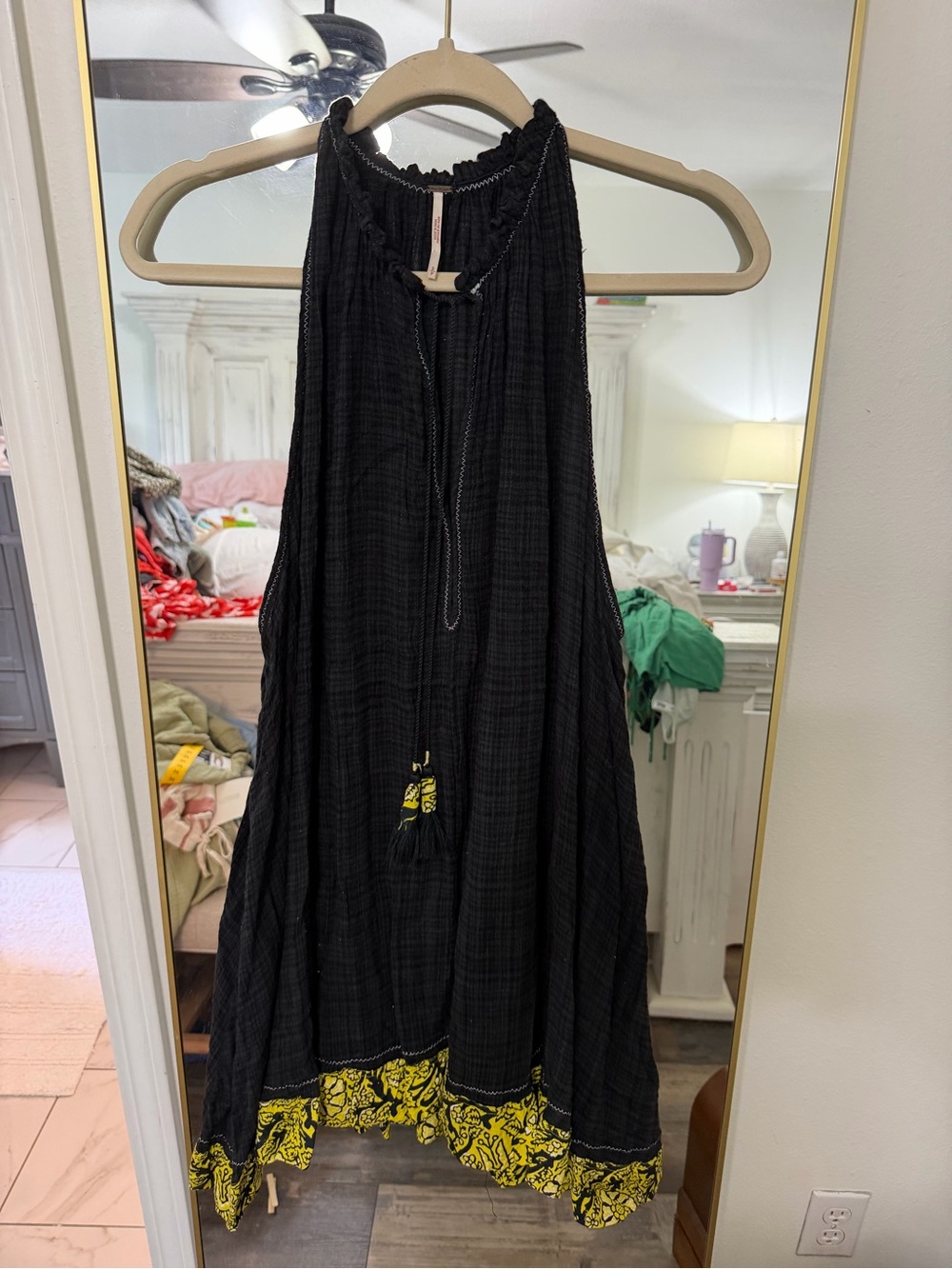Free People Black Halter Tunic with Yellow Trim
